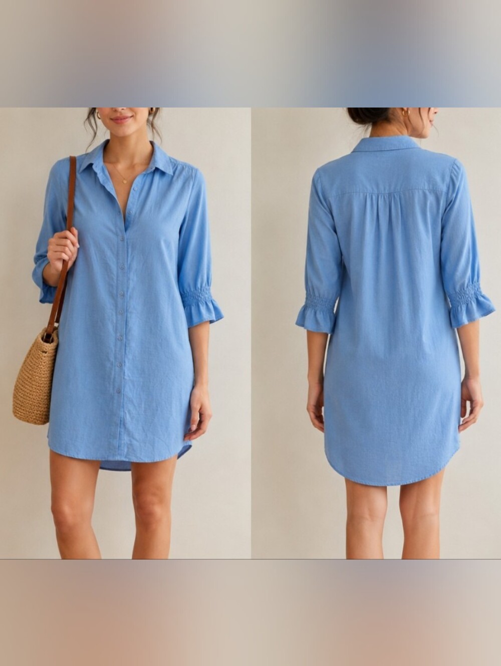 NWOT Boho Chic Women's Blue Shirt Dress Pockets Sz XS